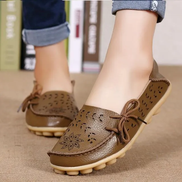 Women Flats Women Genuine Leather Shoes Slip On Loafers Woman Soft Nurse Ballerina Shoes