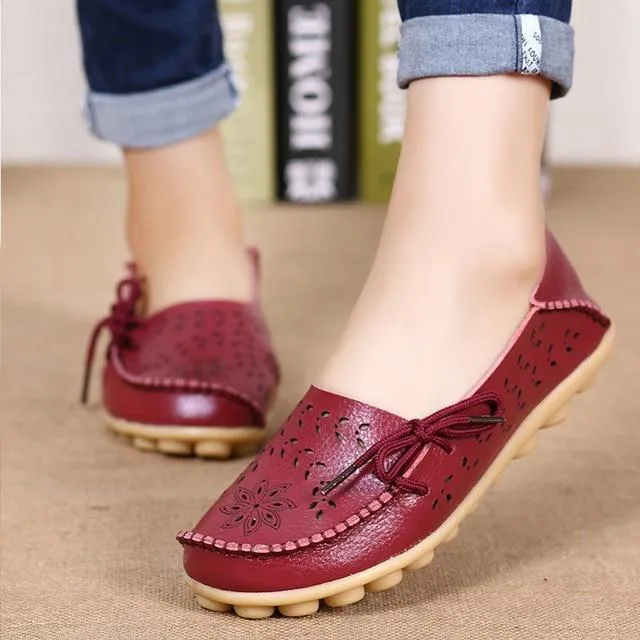 Women Flats Women Genuine Leather Shoes Slip On Loafers Woman Soft Nurse Ballerina Shoes