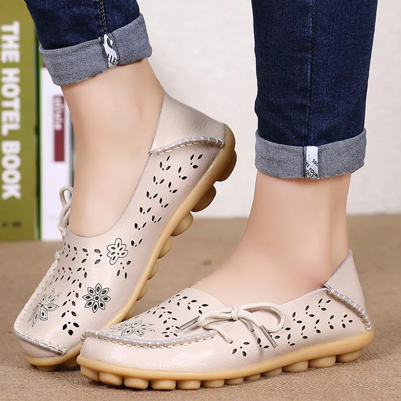 Women Flats Women Genuine Leather Shoes Slip On Loafers Woman Soft Nurse Ballerina Shoes