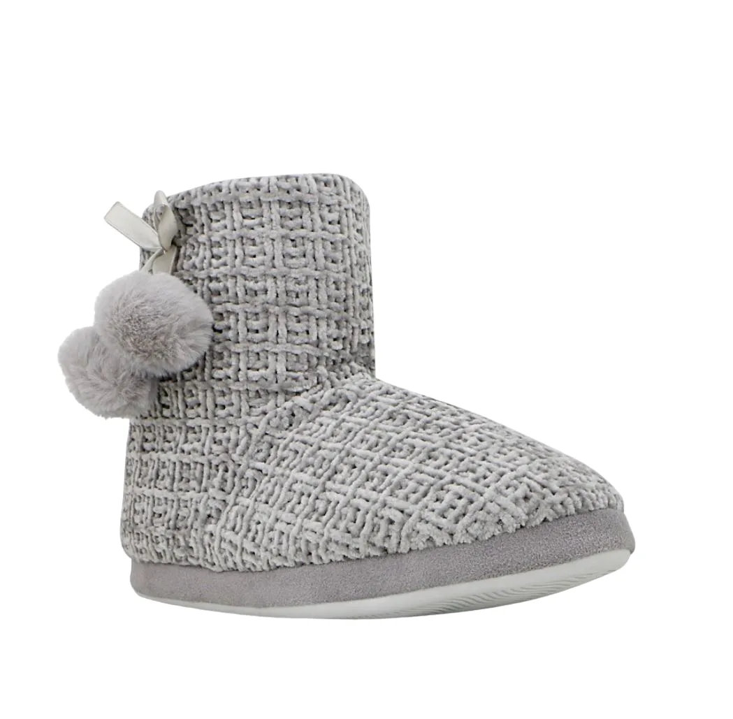 Womens Grosby Davina Knit Boot Slippers Grey Slip On Casual Shoes